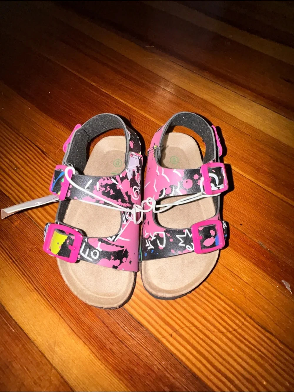 Kids Pink Graphic Double-Buckle Sandals